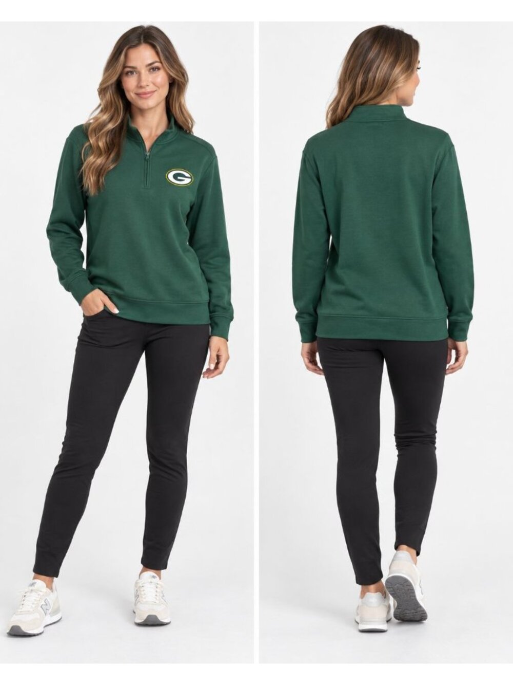 NFL Logo Athletic Bay Packers 1/4 Zip Pullover Women Sweatshirt Green Xlarge